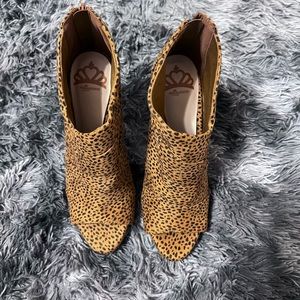Fergalicious Cheetah Print Open Toe Ankle Booties